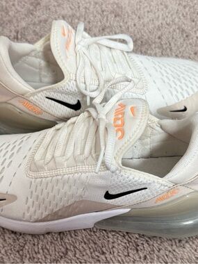 Nike Women’s White Sneakers with Black Swoosh and Peach Accents